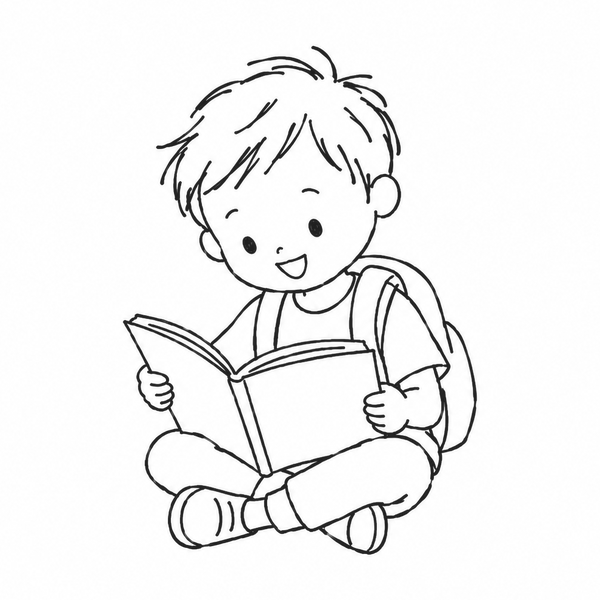 Line drawing of a child reading